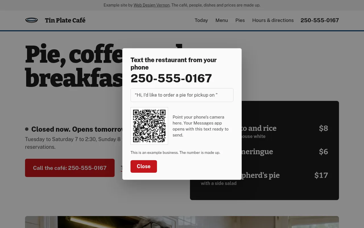 Tin Plate Café: A text link that works on a computer