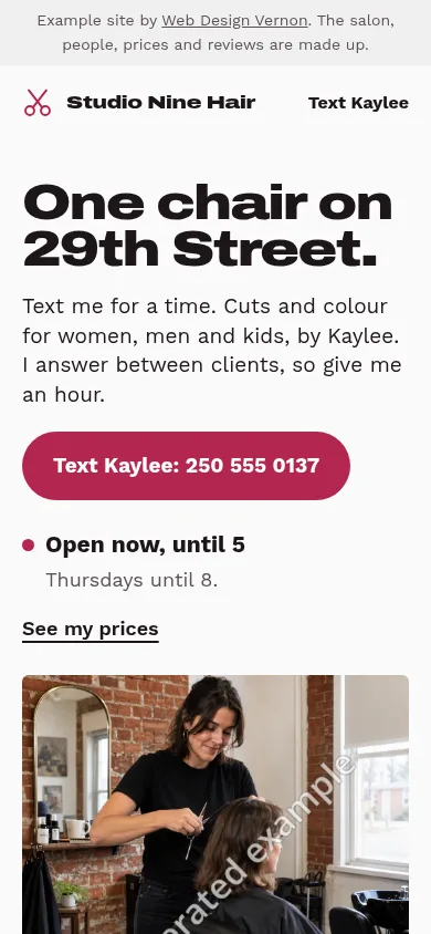 Studio Nine Hair's first screen on a phone
