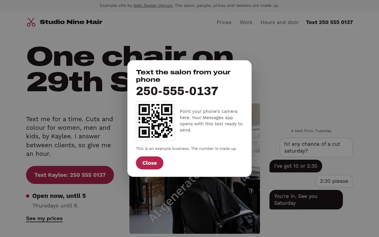Studio Nine Hair: A text link that works on a computer