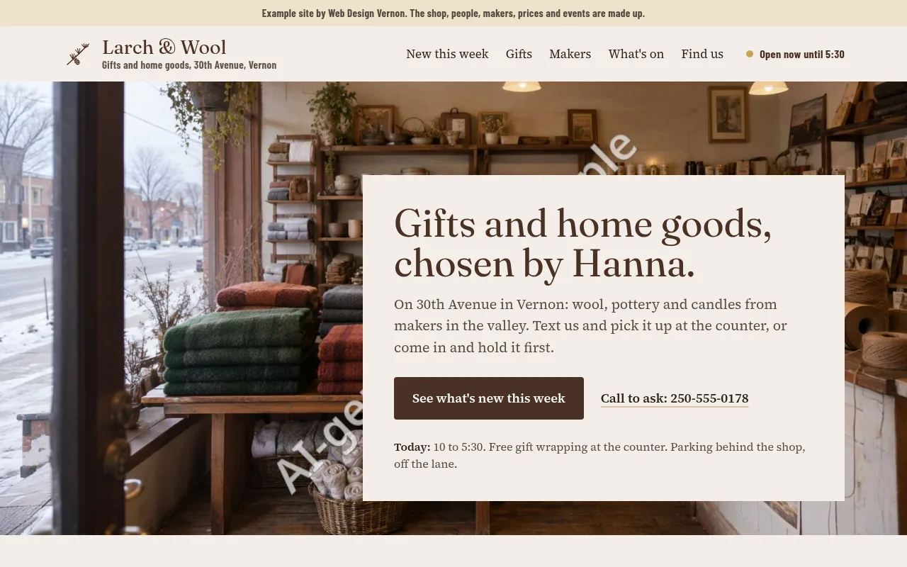 Larch & Wool's first screen on a computer