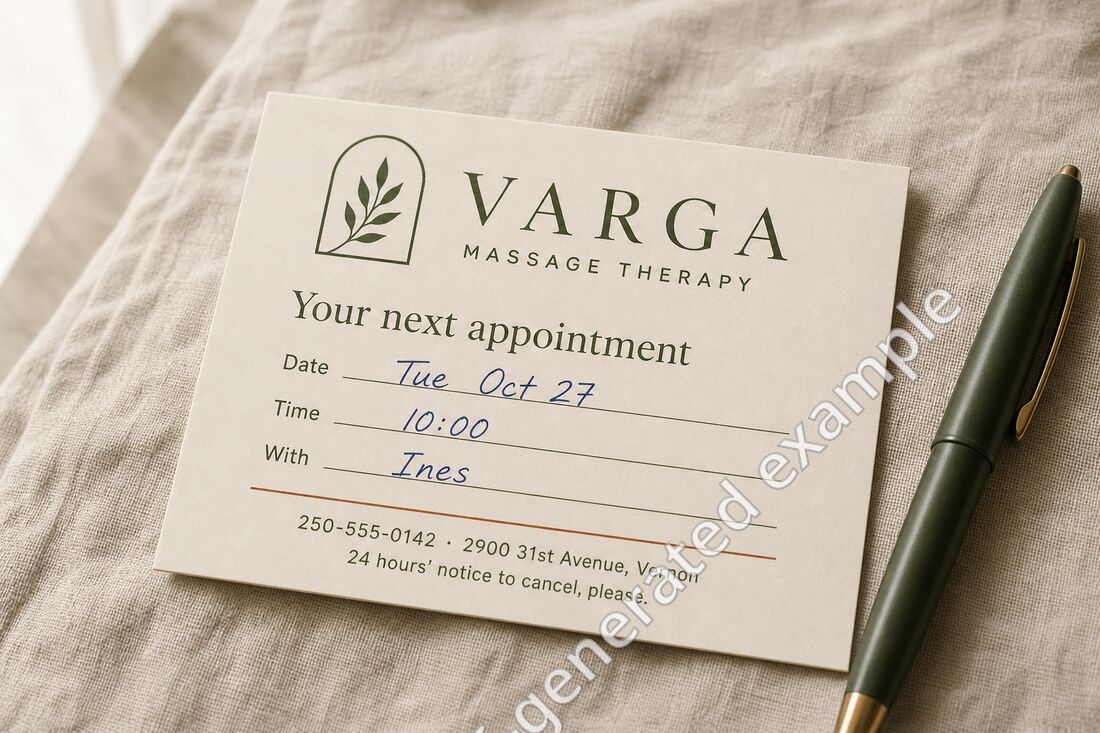 A Varga appointment card: Tuesday October 27, 10:00, with Ines