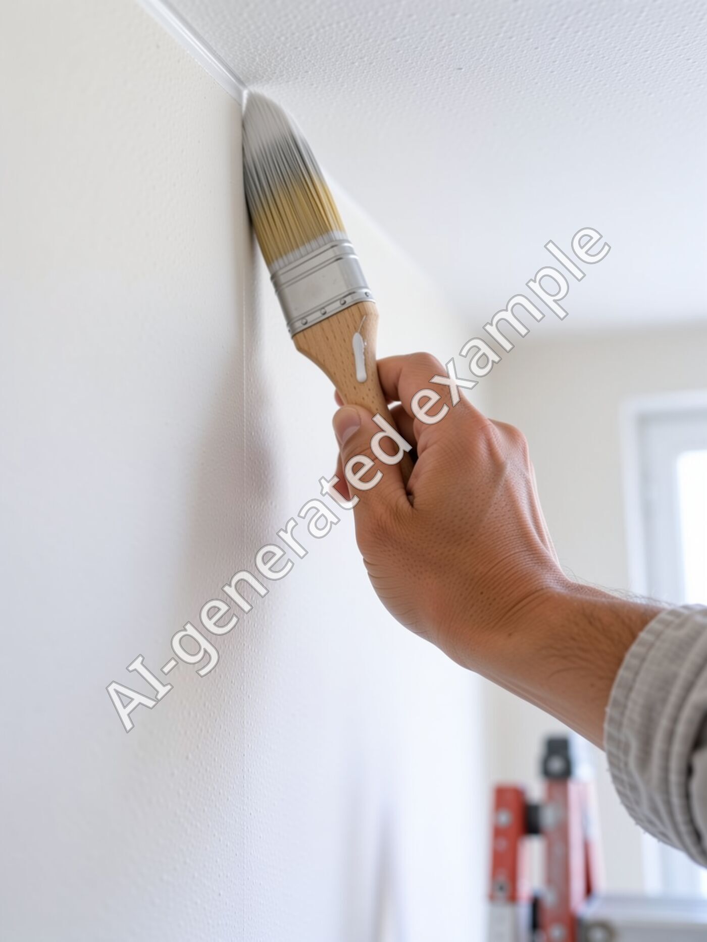 A brush cutting a straight line where the wall meets the ceiling