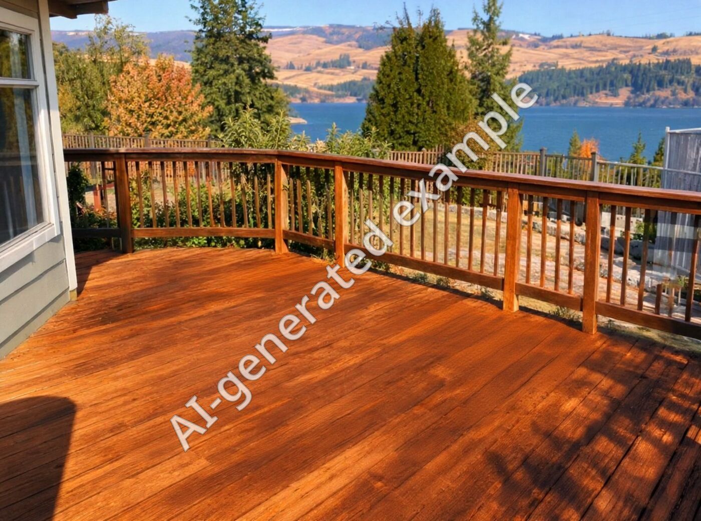 After: the deck sanded and stained cedar brown