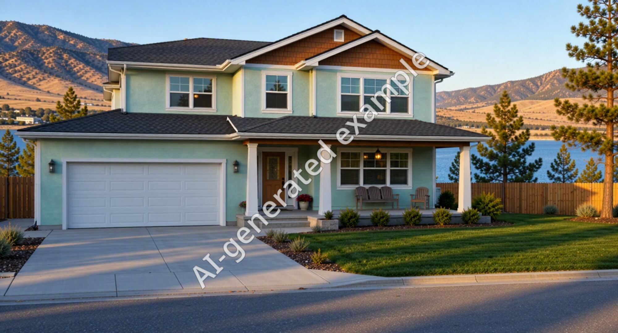 The same house painted a pale seafoam green