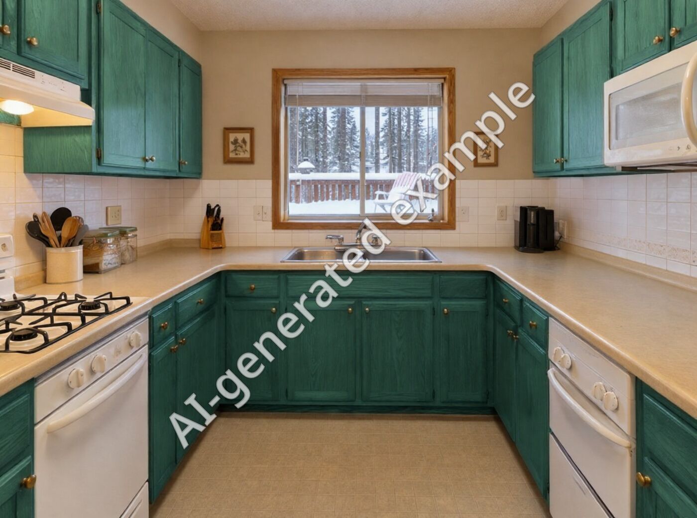 Kitchen cabinets painted a deep green