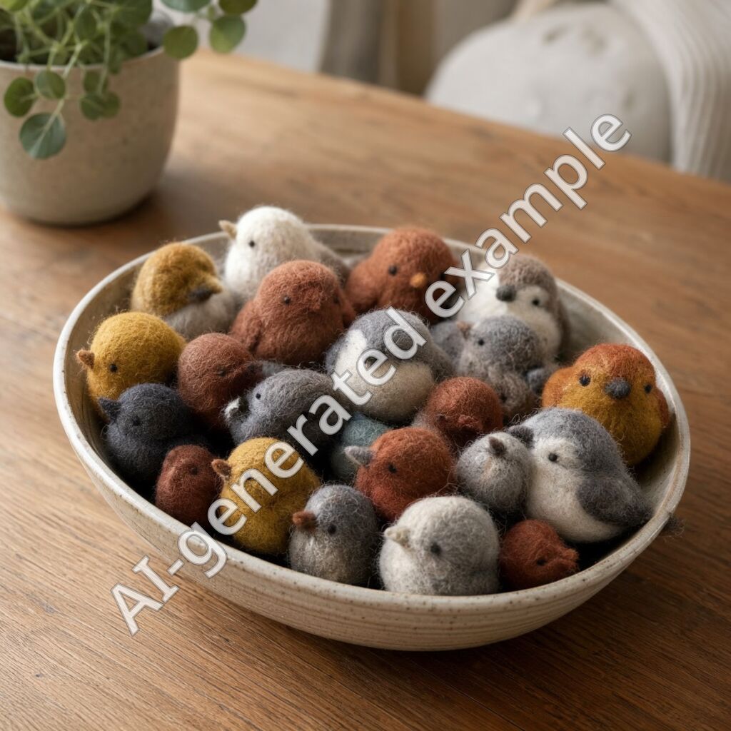 A bowl of small felted wool birds