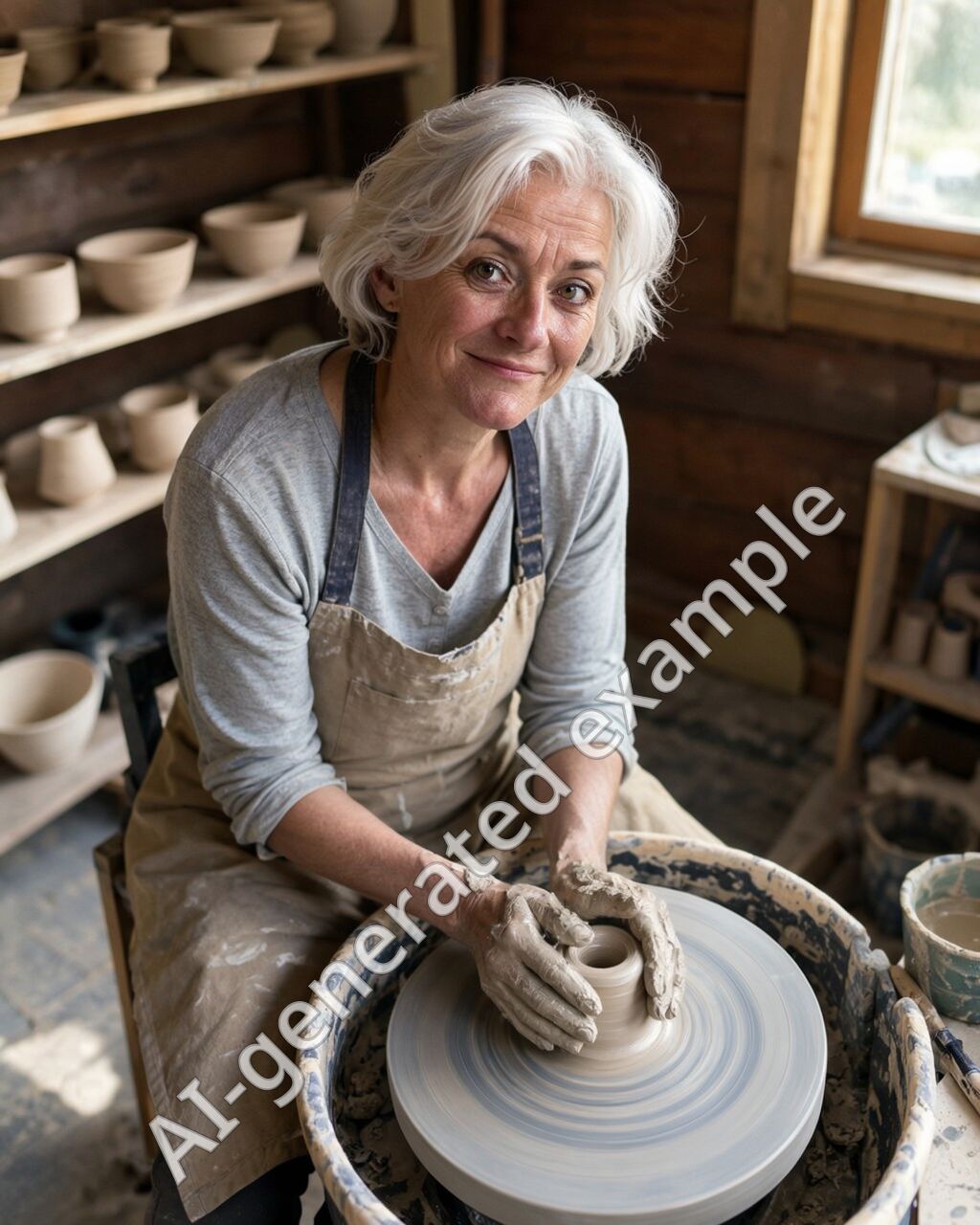 Ruth at her pottery wheel